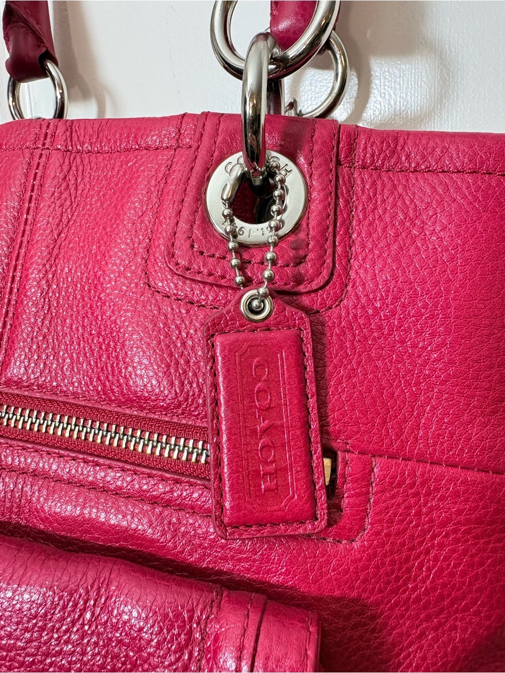 Coach Hampton Raspberry Pink Pebbled Leather Shoulder Bag - Picture 13 of 14